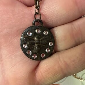 33 inch Bronze Bee Pendant Necklace with Crystal Accents